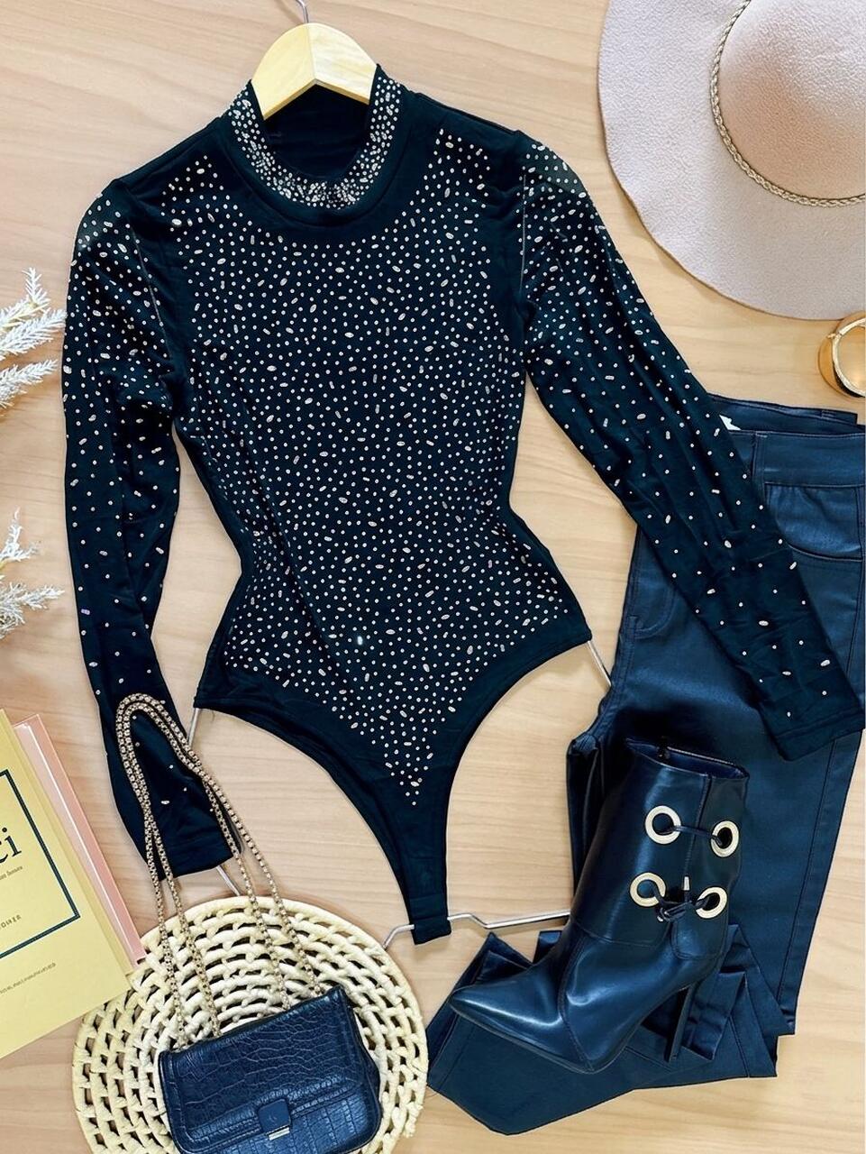 Body Tule Brilho Laila Preto