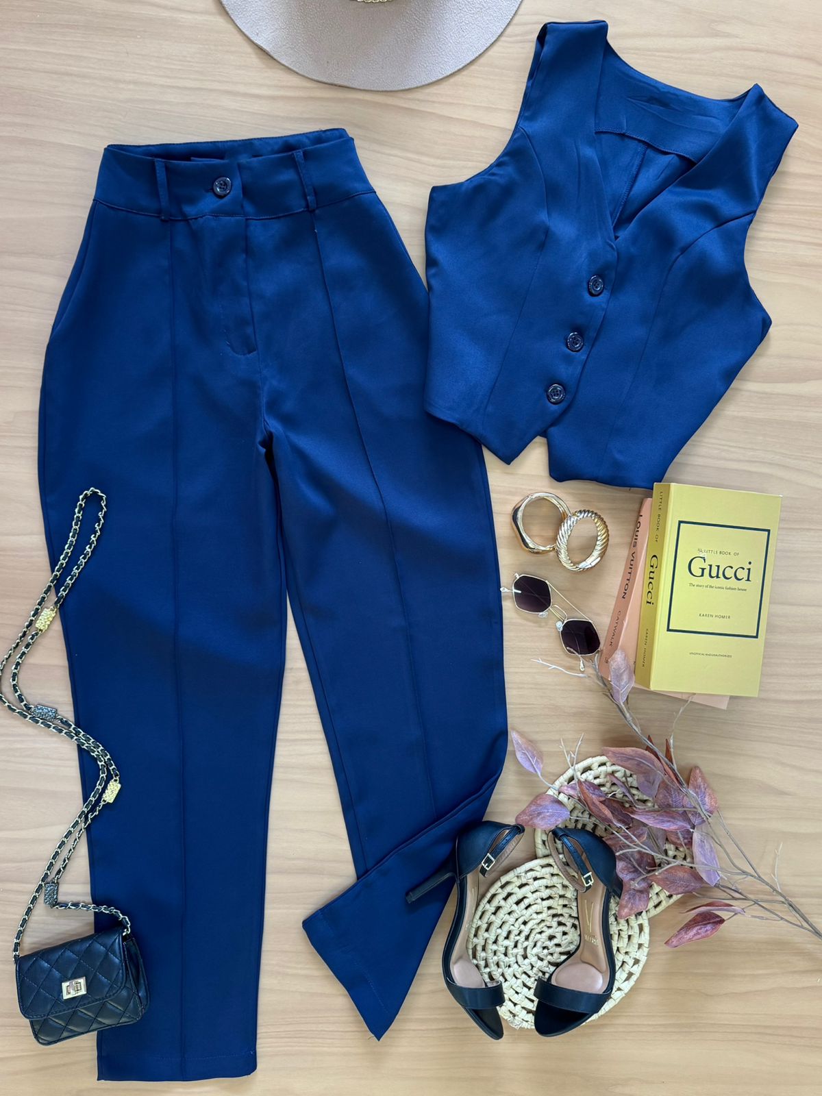 Conjunto Calca e Colete Suellen Azul Marinho