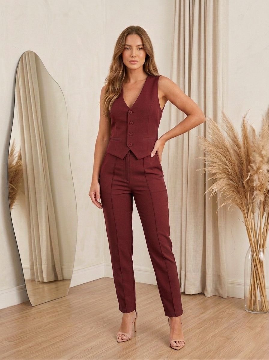 Conjunto Calca e Colete Suellen Marsala