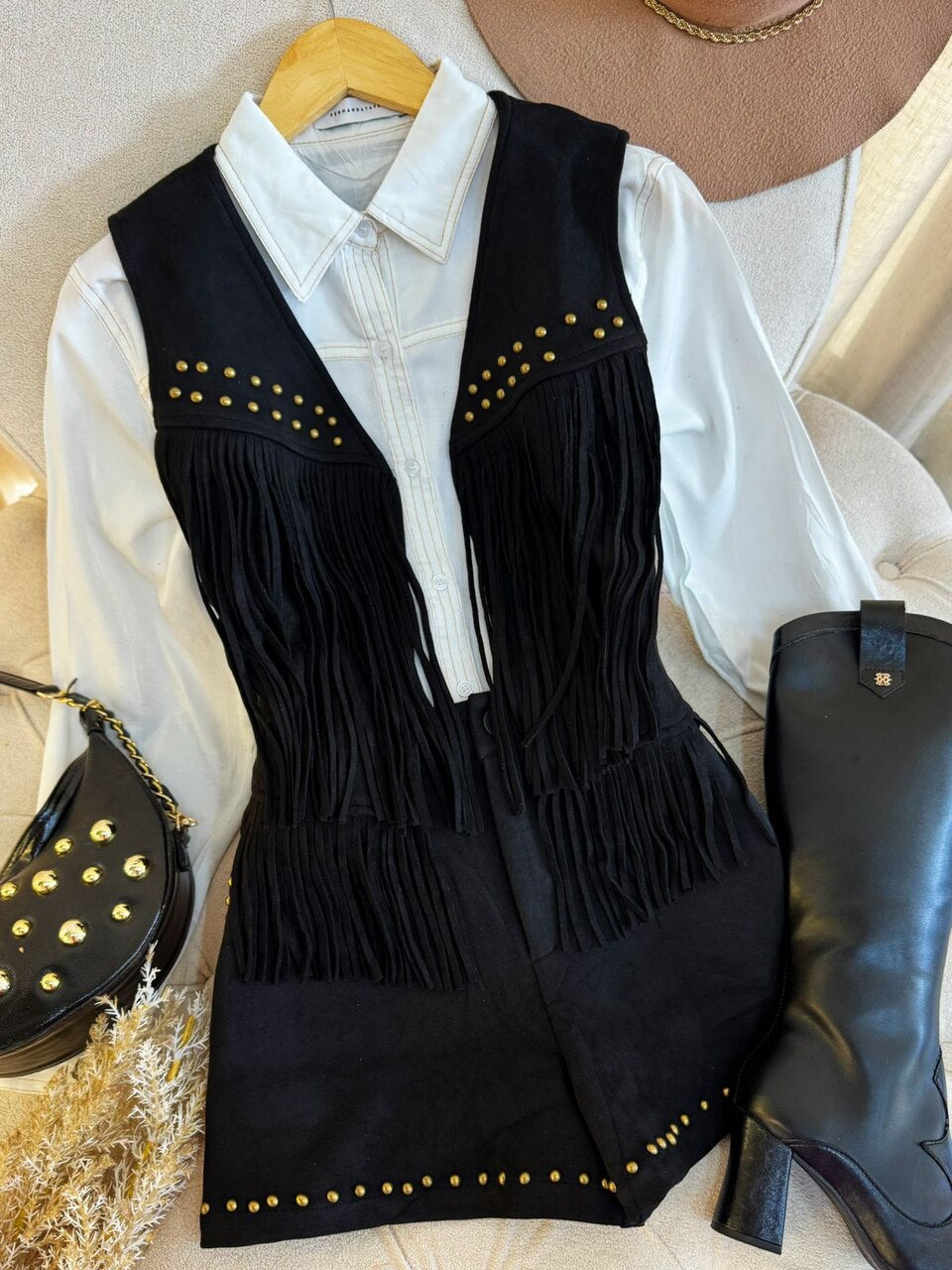 Conjunto Short e Colete Sued Lorena Preto