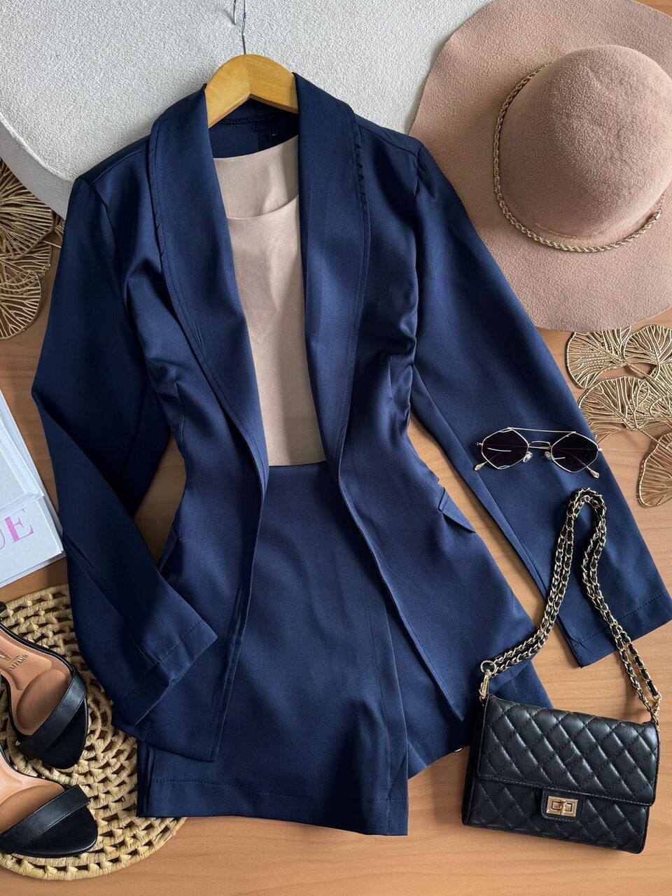 Conjunto Short-Saia e Blazer Fernanda Azul Marinho