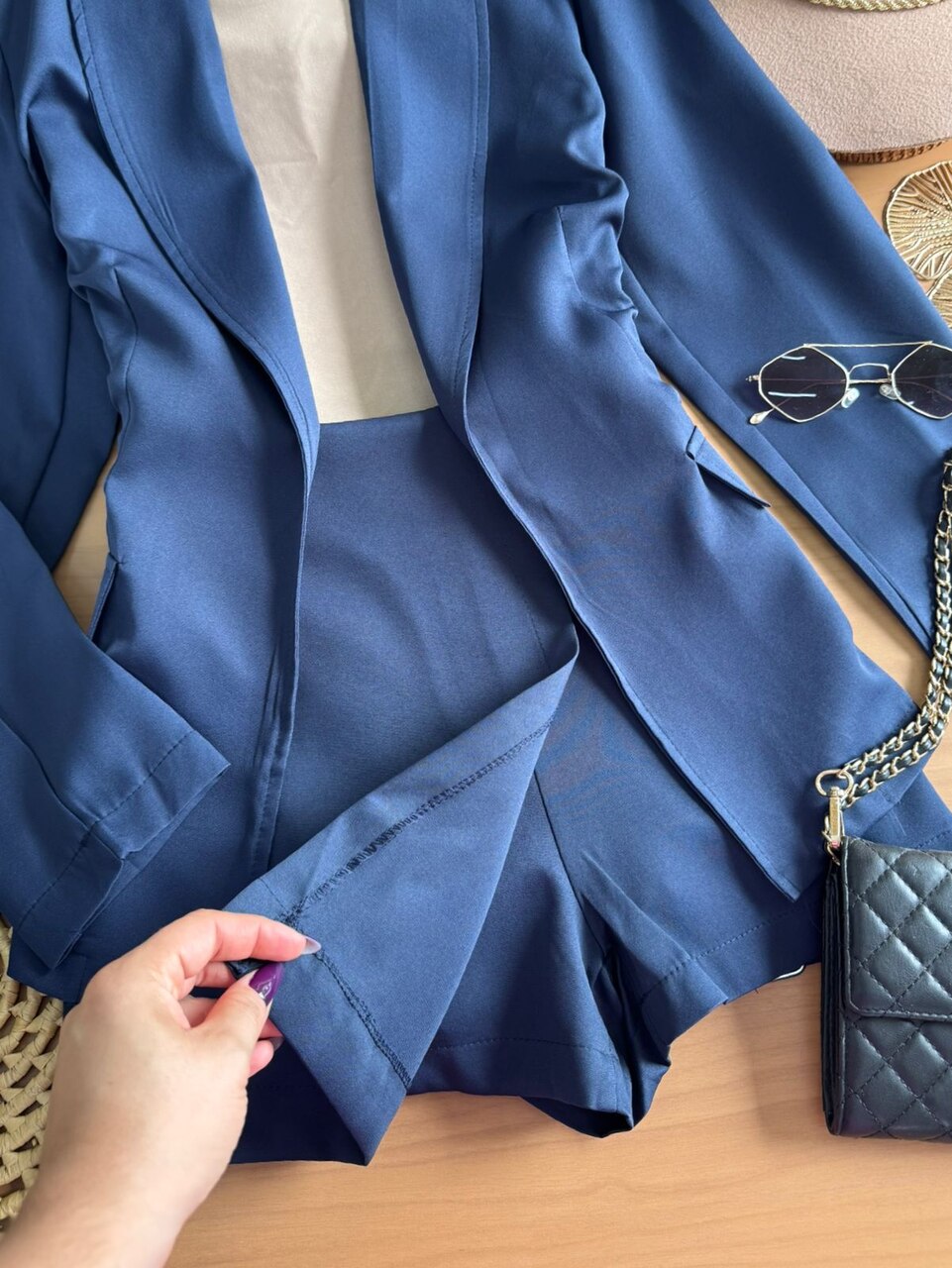 Conjunto Short-Saia e Blazer Fernanda Azul Marinho