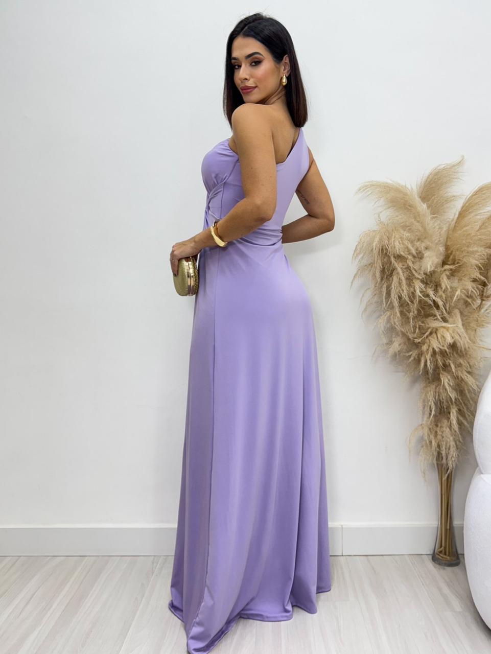 Vestido De Festa Longo Nula Manga Nó Serena Lavanda