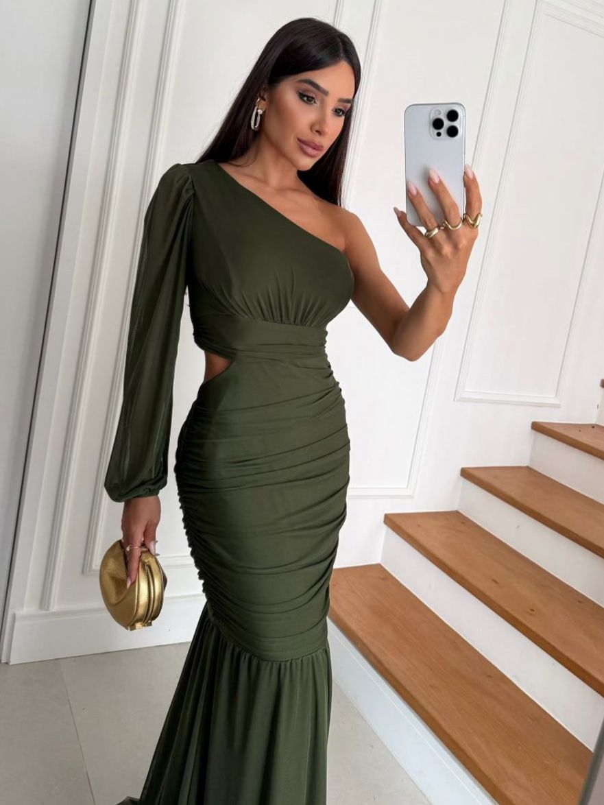 Vestido De Festa Longo Sereia Serena Verde Militar