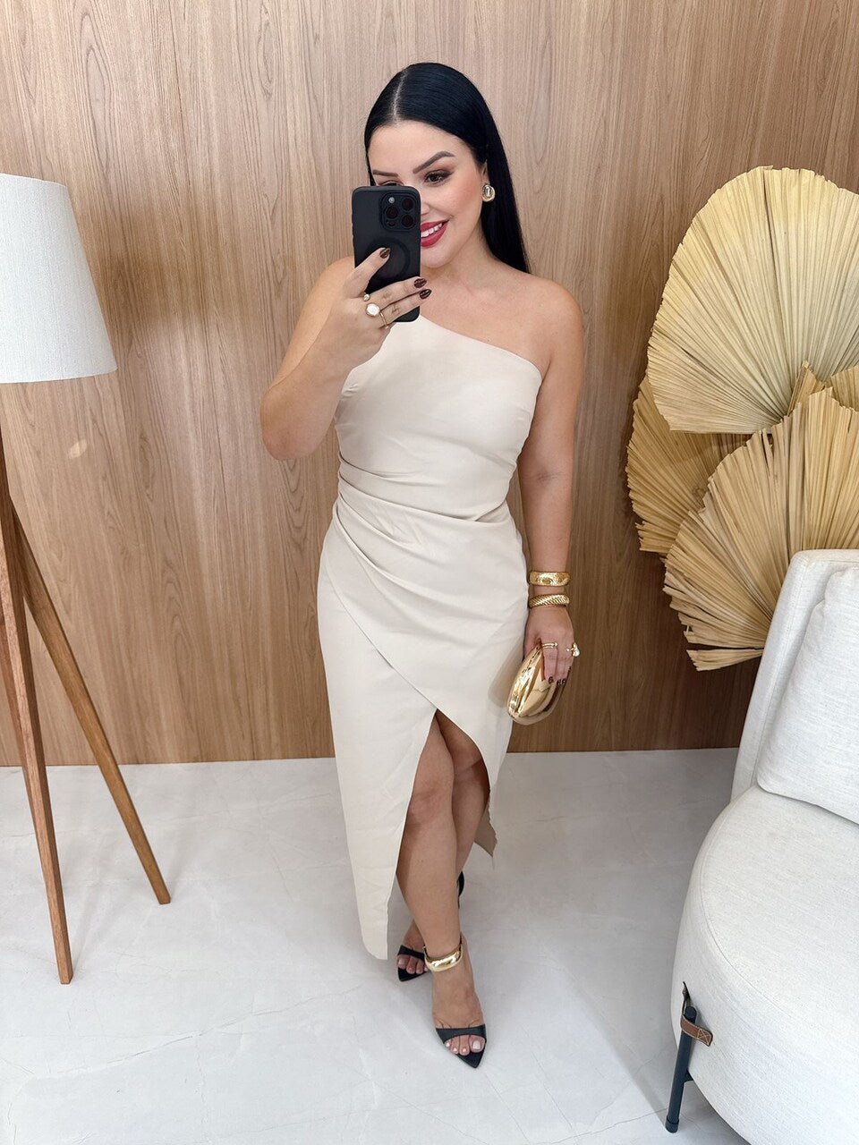 Vestido Nula Manga Hellen Palha