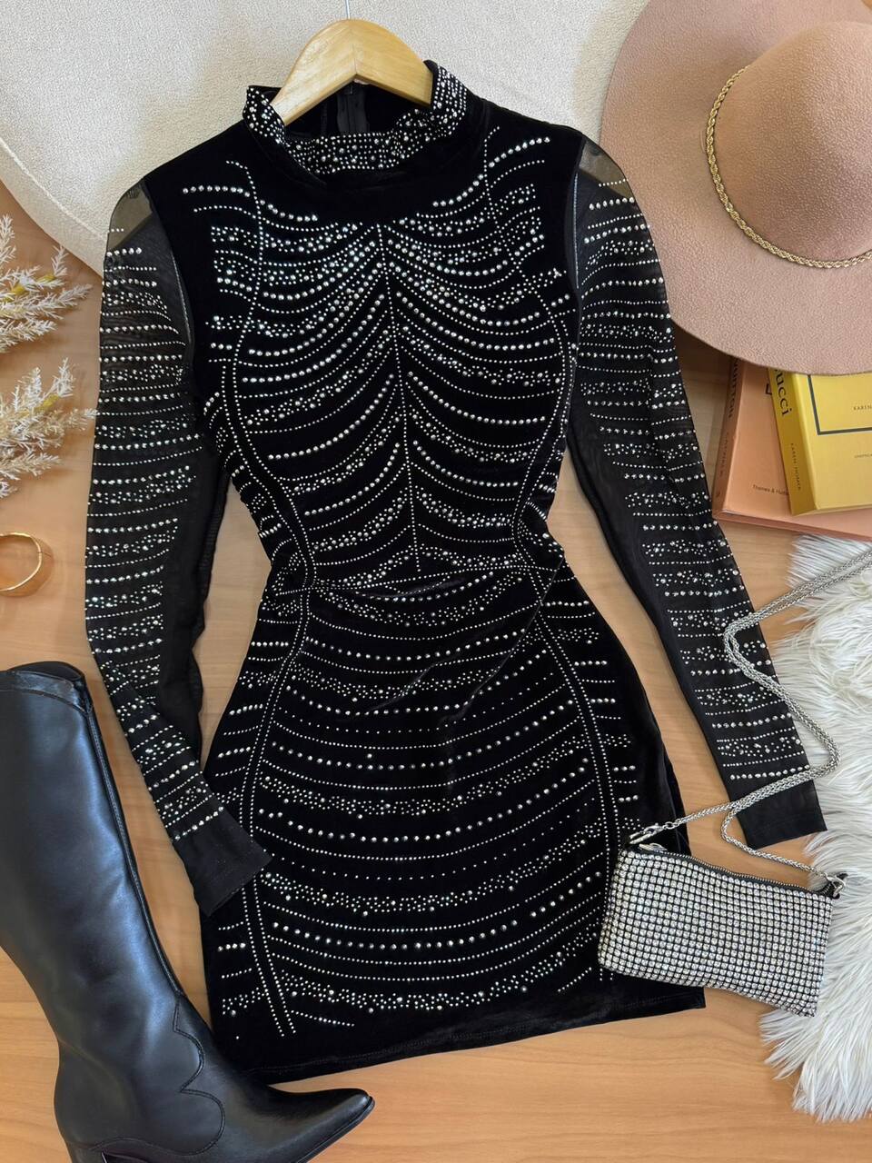 Vestido Tule Brilho Raissa Preto
