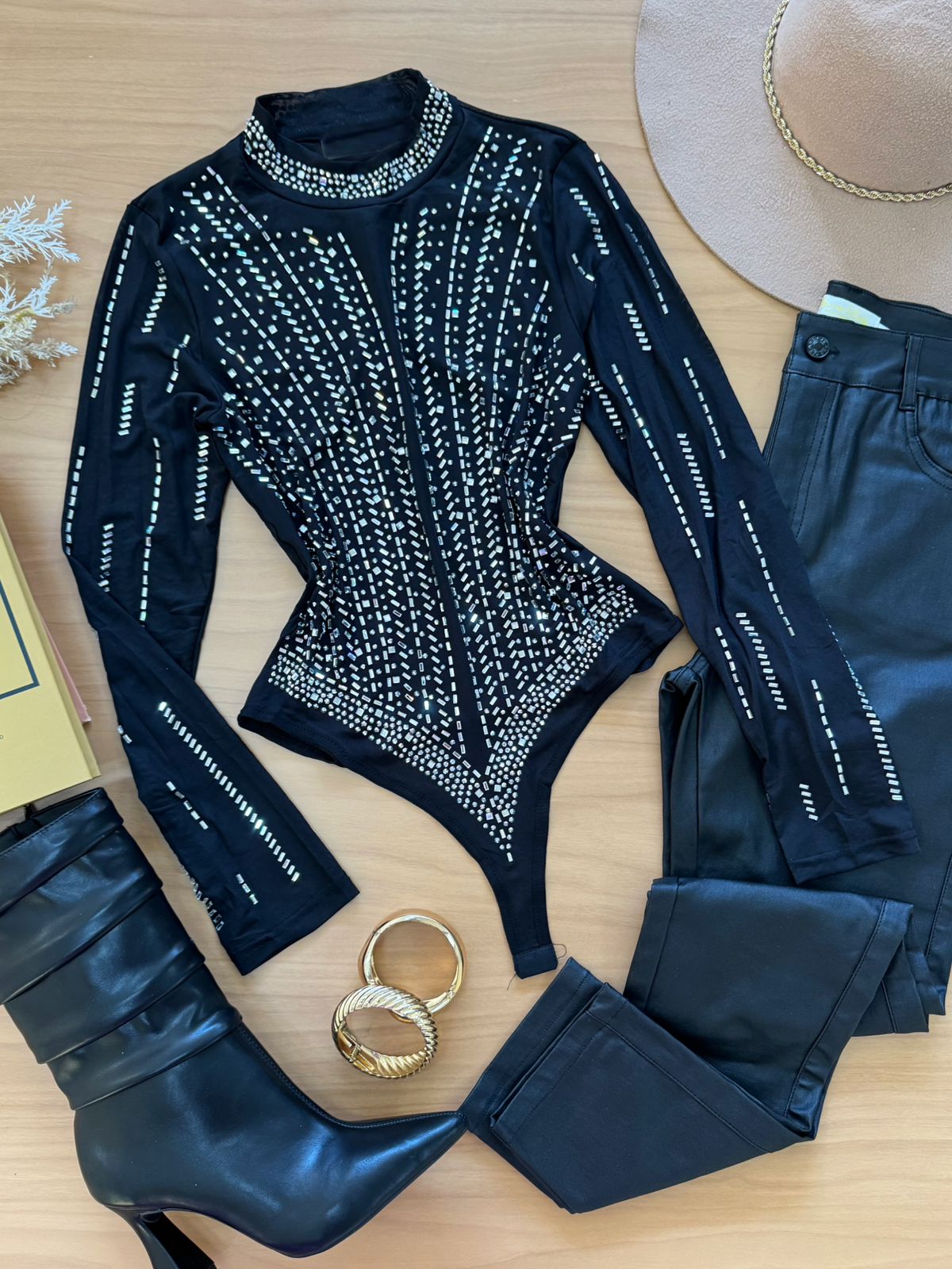 Body Tule Brilho Camila Preto