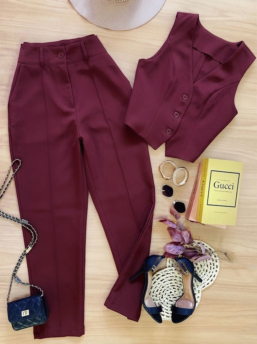 Conjunto Calca e Colete Suellen Marsala