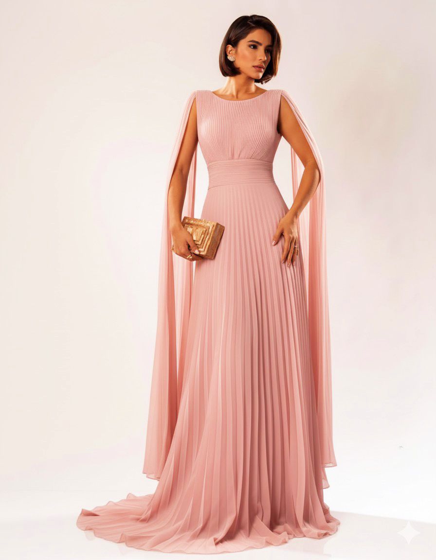 Vestido De Festa Longo Plissado Maite Rosa