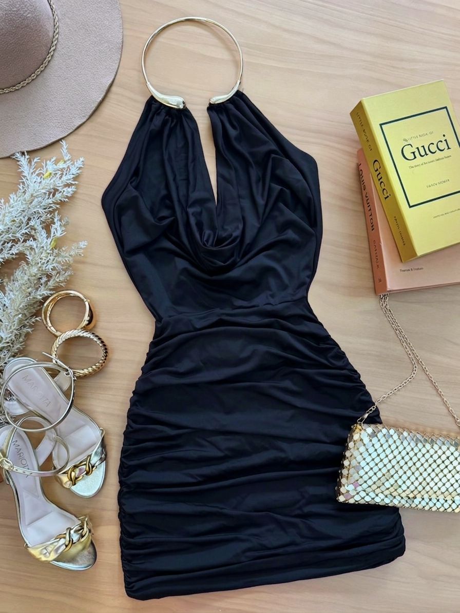 Vestido Gola Boba Argola Olivia Preto