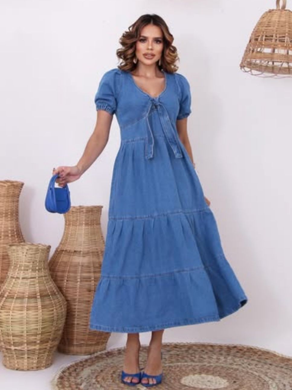 Vestido Longuete Jeans Manga Princesa Mirela