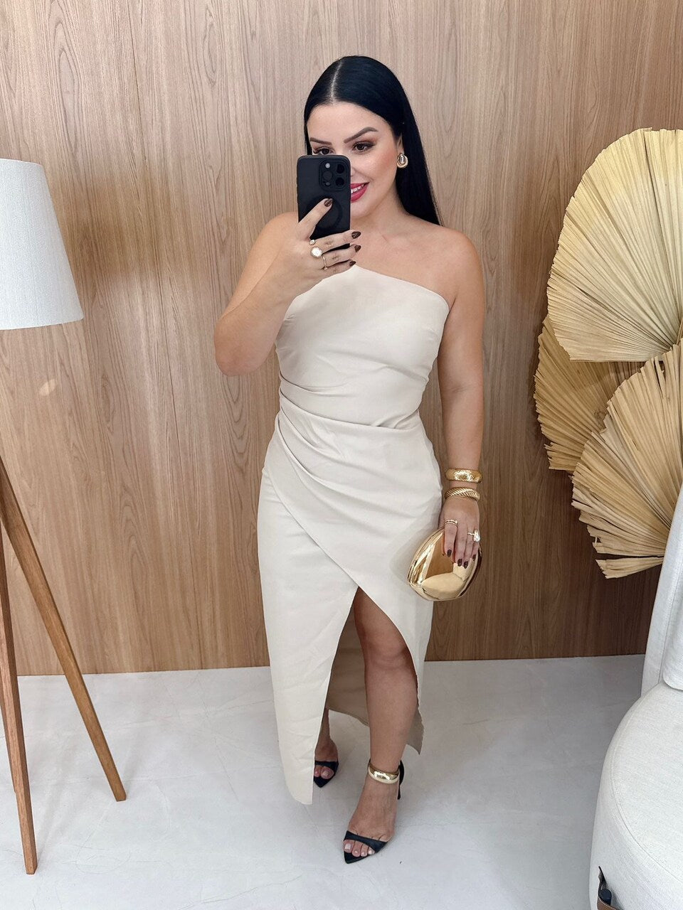 Vestido Nula Manga Hellen Palha